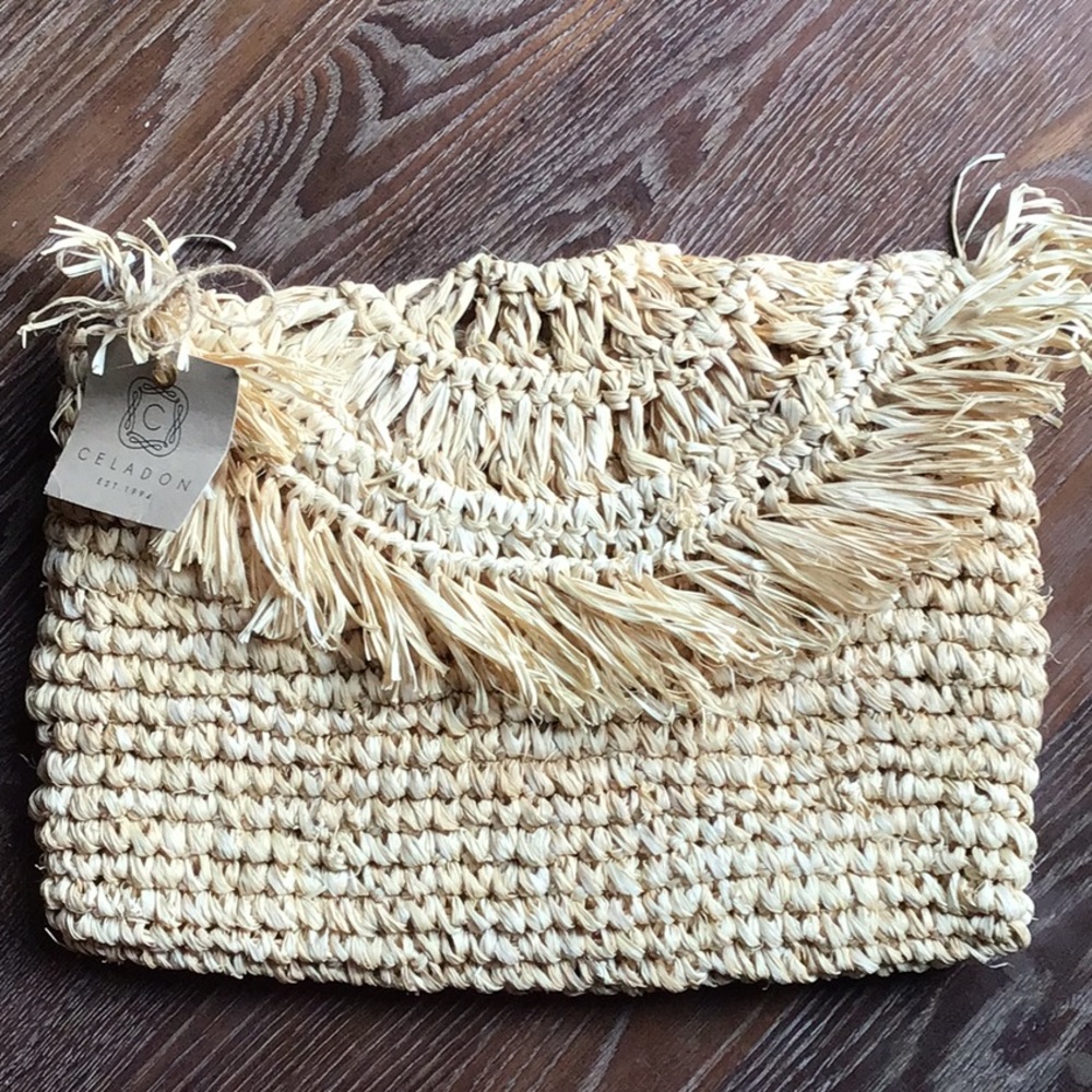 New Celadon Straw Clutch with Zipper